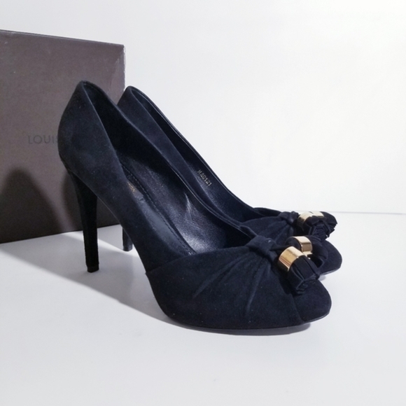 LOUIS VUITTON Knot Confident Black Suede Tassel Heel Pumps 37.5 - Picture 4 of 15